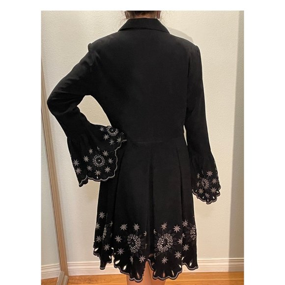 Black Coat Dress With Embroidered Trim - Picture 3 of 6